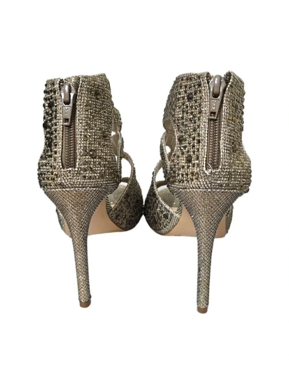 Gianni Bini Gold Flame042 Rhinestone Open Toe Stiletto Heels Sz 8